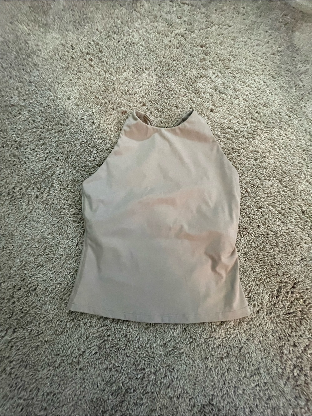 Women’s High-Neck Athletic Tank Top w/ Built in Bra in Light Beige